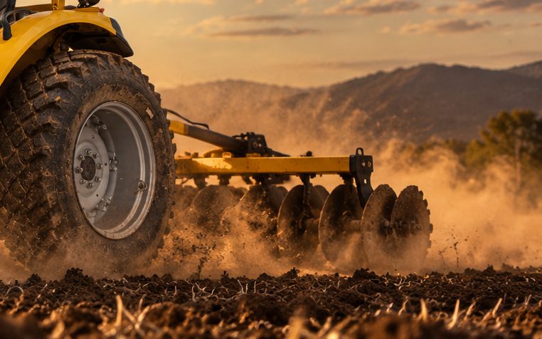 Rastra de discos acoplada a un tractor Evolutia